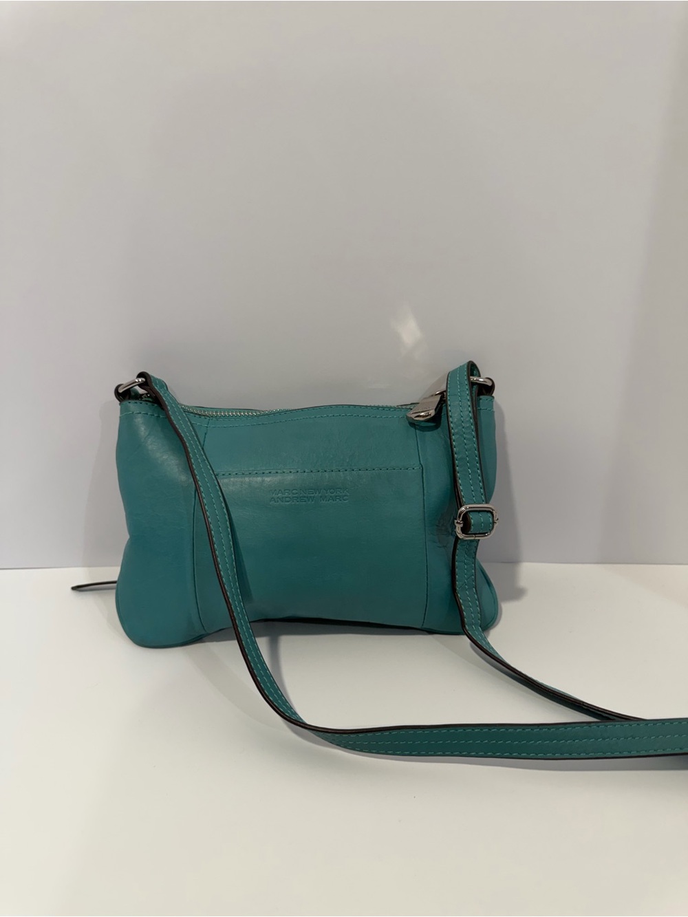 Teal Andrew Marc New York leather crossbody bag